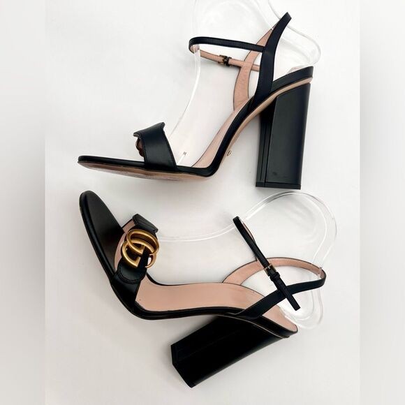 Gucci GG Marmont Ankle Wrap Sandals Black Leather High Heel EU 40.5 US 10.5 - Picture 3 of 13